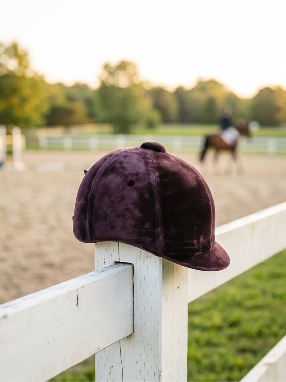 Velvet Equestrian Helmet Cover — Deep Plum